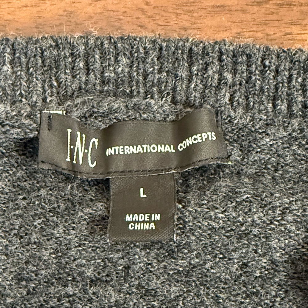 INC Gray Embellished Cutout Shoulder Sweater L Sparkle Detail Winter Chic - Picture 6 of 9
